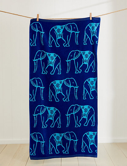M&S Collection Pure Cotton Elephant Beach Towel - 1Size - Multi, Multi