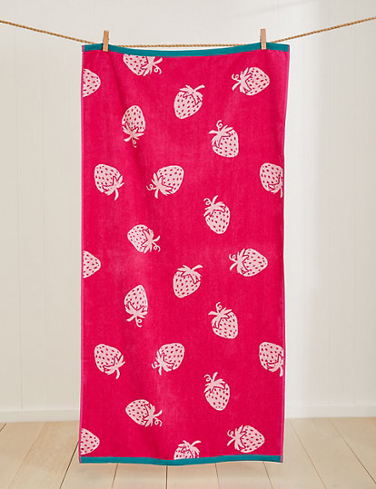 M&S Collection Pure Cotton Strawberry Print Beach Towel - 1Size - Pink Mix, Pink Mix