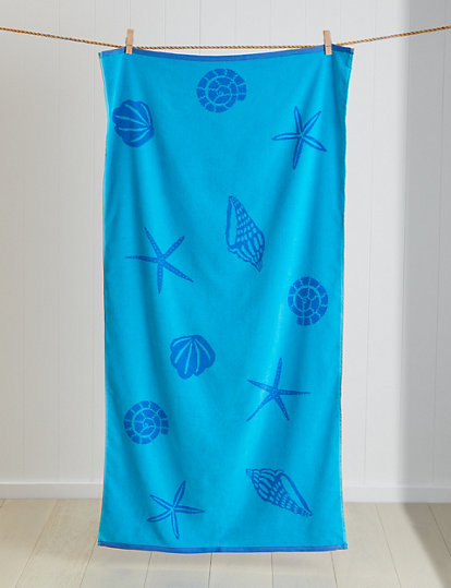 M&S Collection Pure Cotton Shell Beach Towel - 1Size - Teal Mix, Teal Mix
