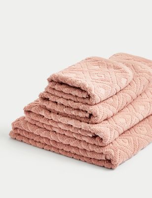 M&S Pure Cotton Geometric Towel - HAND - Sage, Sage,Ochre,Charcoal