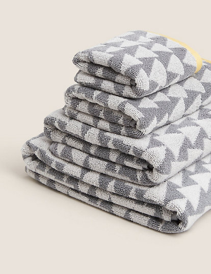 M&S Collection Pure Cotton Geometric Towel - Bath - Ochre, Ochre