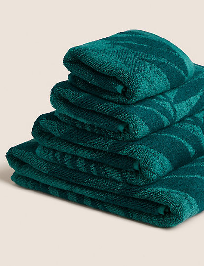 M&S Collection Pure Cotton Palm Print Towel - Bath - Green Mix, Green Mix