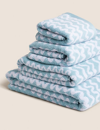 M&S Collection Pure Cotton Waves Towel - Guest - Soft Blue, Soft Blue