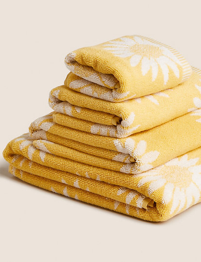 M&S Collection Pure Cotton Daisy Towel - Exl - Ochre, Ochre