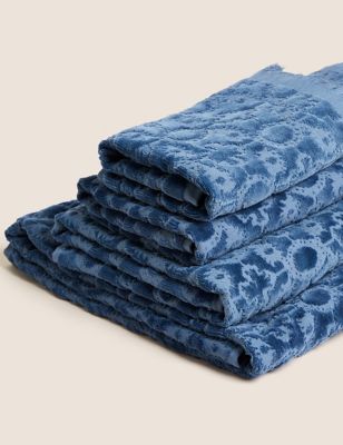 M&S X Fired Earth Seville Fontelina Pure Cotton Jacquard Towel - BATH - Blue Mix, Blue Mix