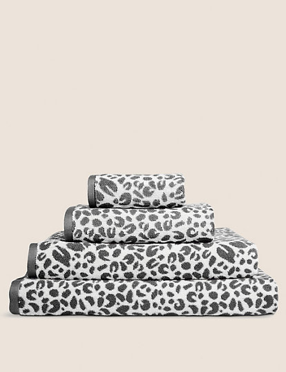 M&S Collection Pure Cotton Leopard Print Towel - Bath - Neutral, Neutral