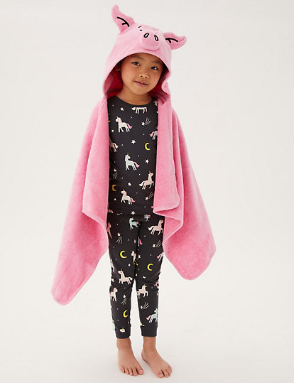 Pure Cotton Percy Pig™ Kids Hooded Towel - Small - Pink Mix, Pink Mix