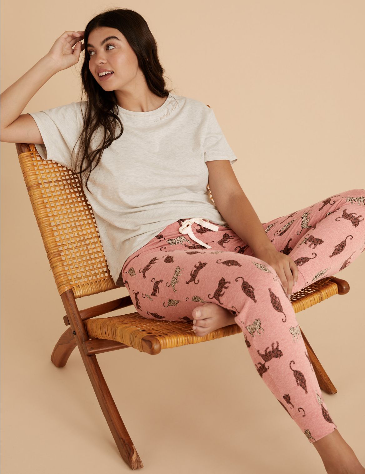 Cotton Tiger Print Pyjama Bottoms pink