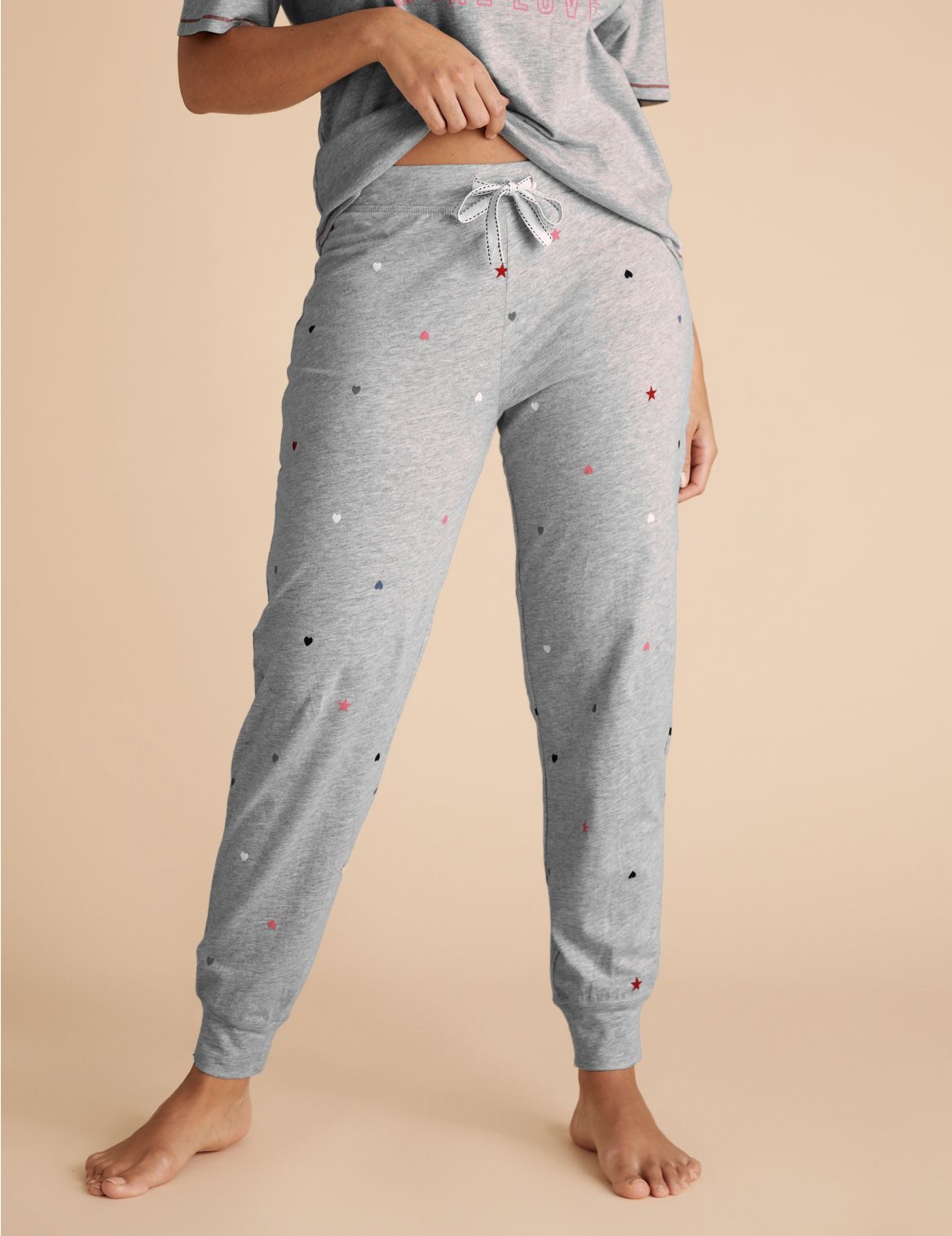 Cotton Star & Heart Cuffed Pyjama Pants grey