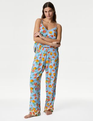 M&S Womens Print Pyjama Bottoms - 6SHT - Cornflower Mix, Cornflower Mix