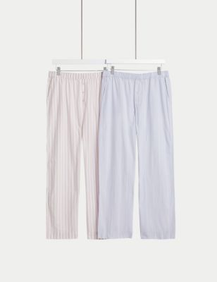 Body by M&S - Womens 2pk Cool Comfort Pure Cotton Striped Pyjama Bottoms - 6SHT - Pink Mix, Pink Mi