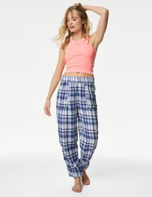 B By Boutique Womens Checked Cuffed Hem Pyjama Bottoms - 10LNG - Lilac, Lilac,Neon Pink