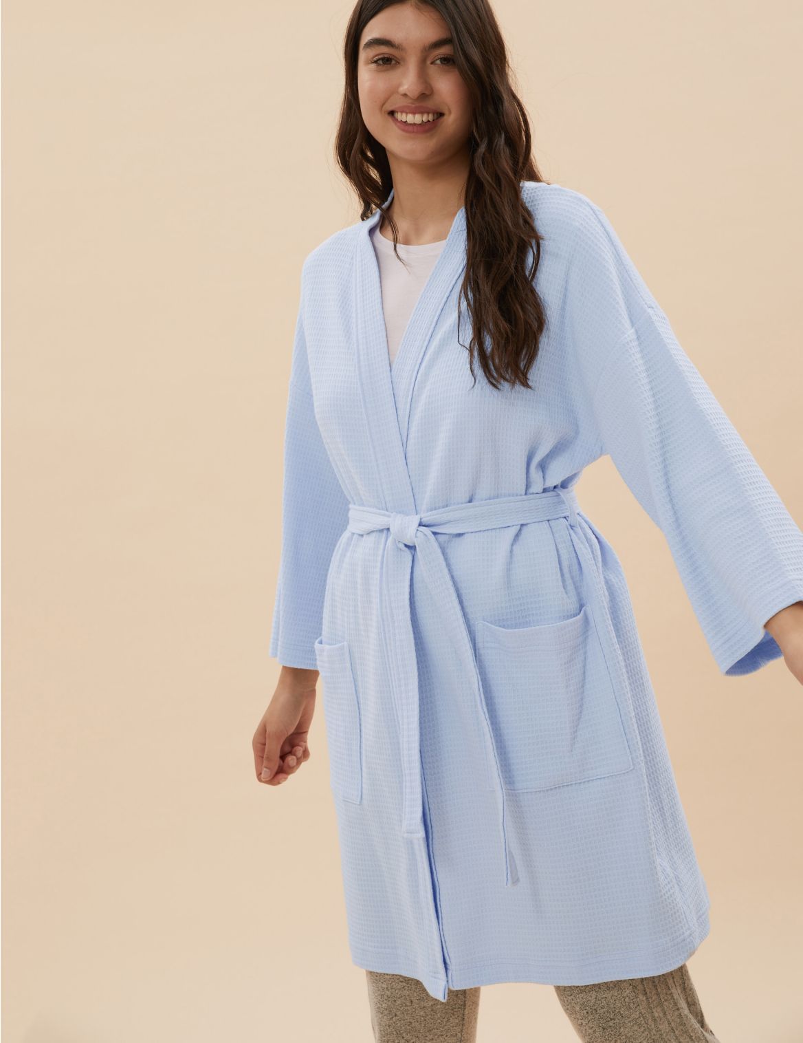 Pure Cotton Waffle Dressing Gown blue