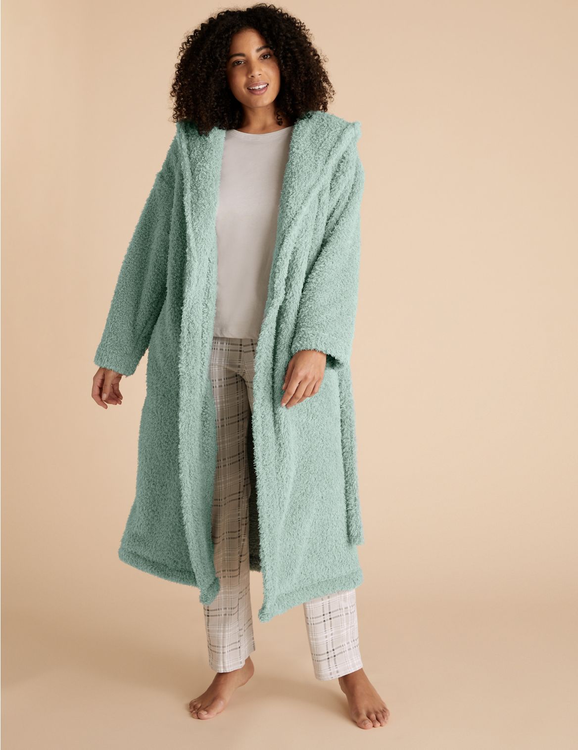 Feather Fleece Hooded Dressing Gown blue