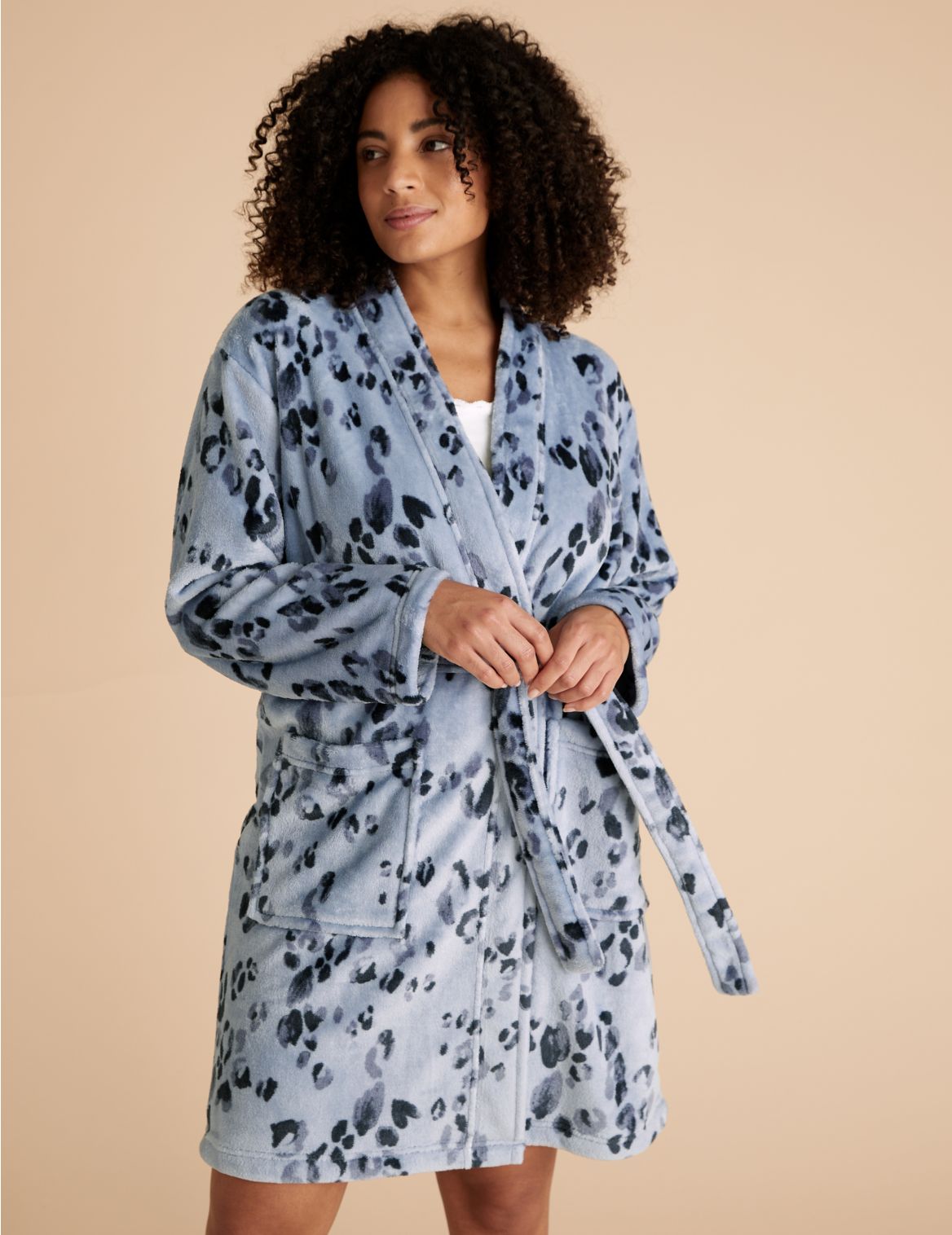 Fleece Animal Print Short Dressing Gown blue