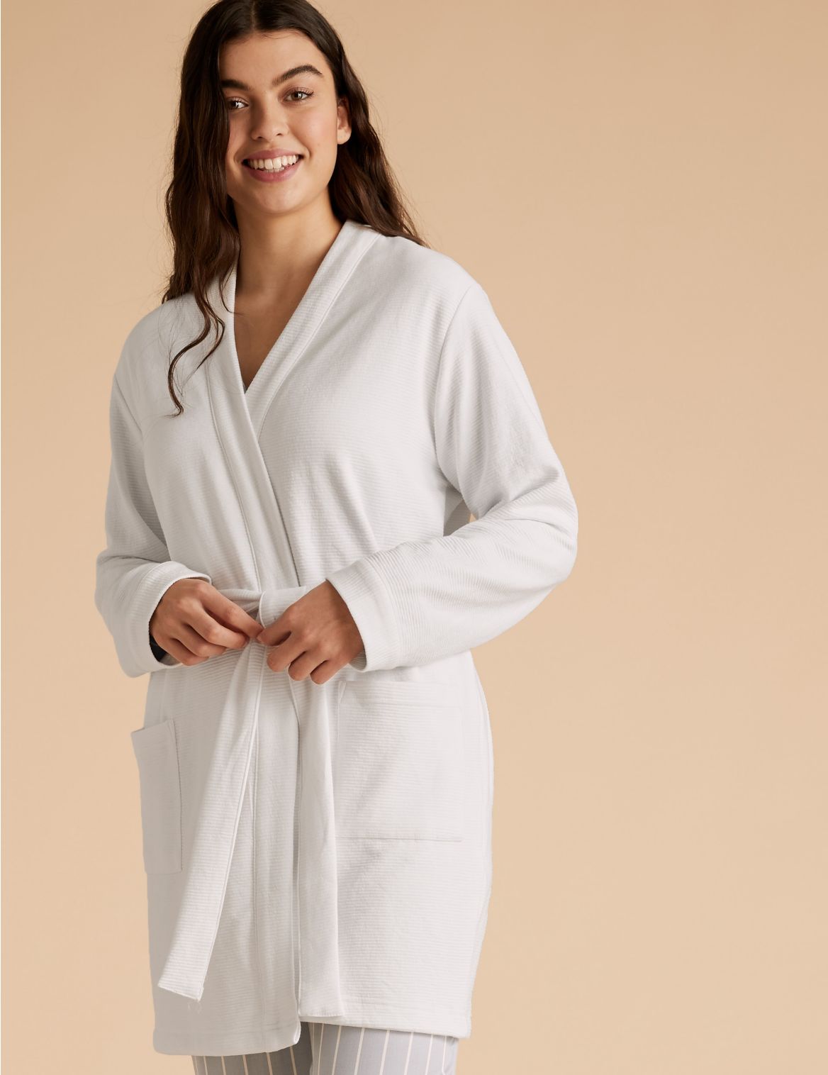 Jersey Ribbed Dressing Gown white