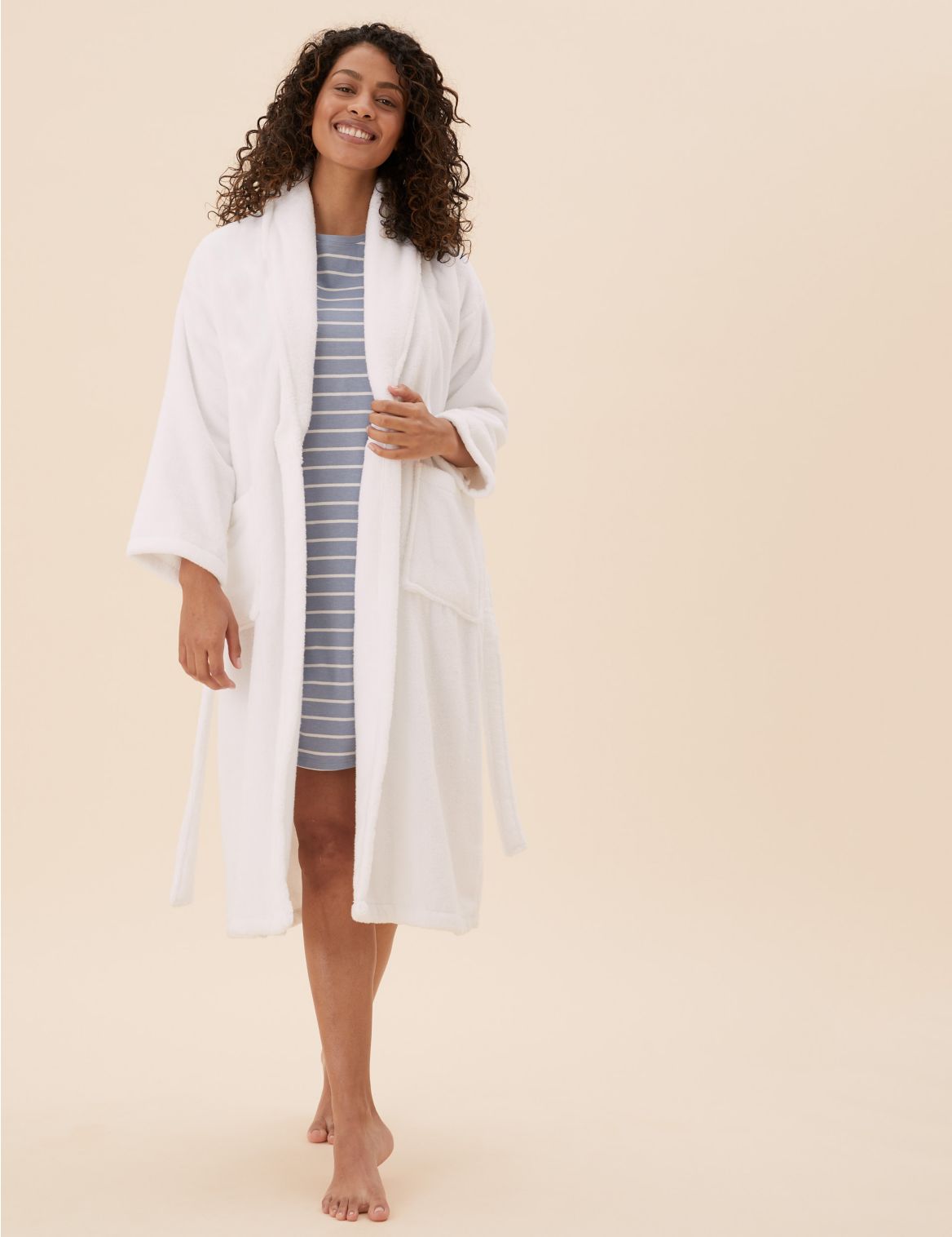Pure Cotton Towelling Dressing Gown white