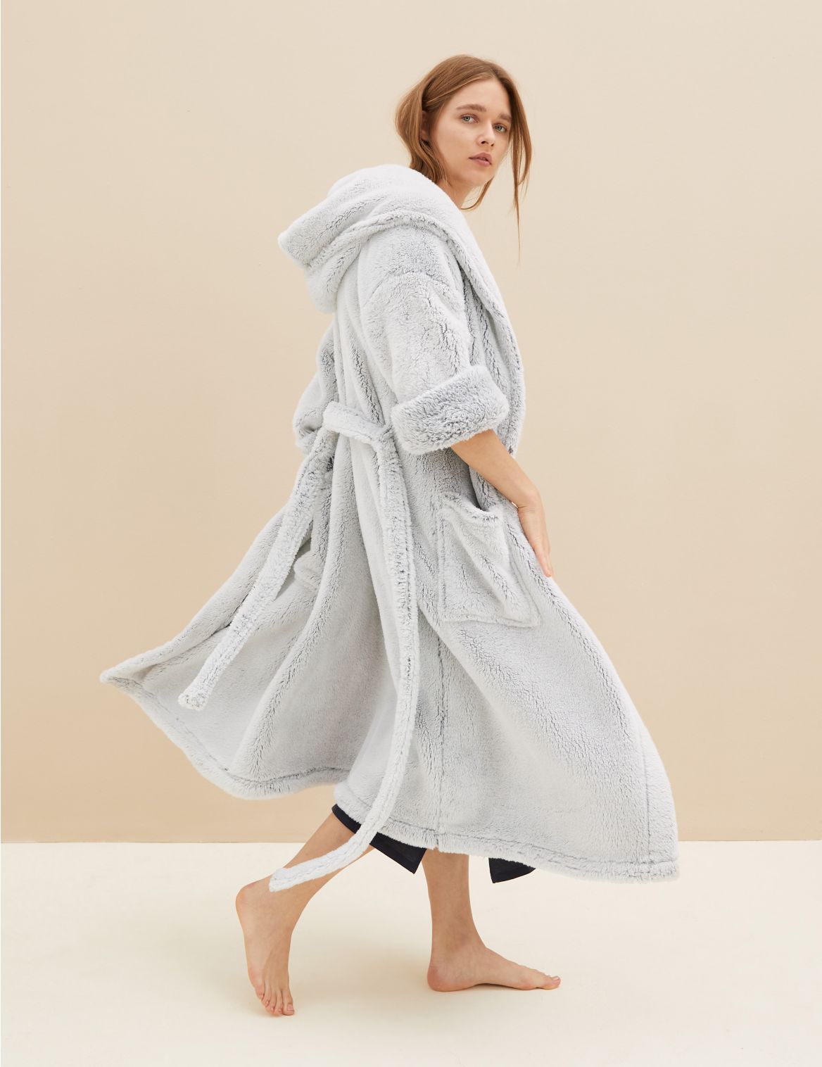 Hooded Dressing Gown grey