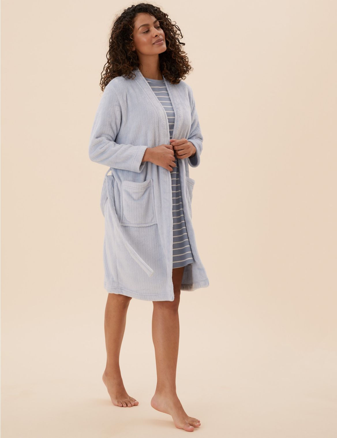 Fleece Ribbed Dressing Gown blue
