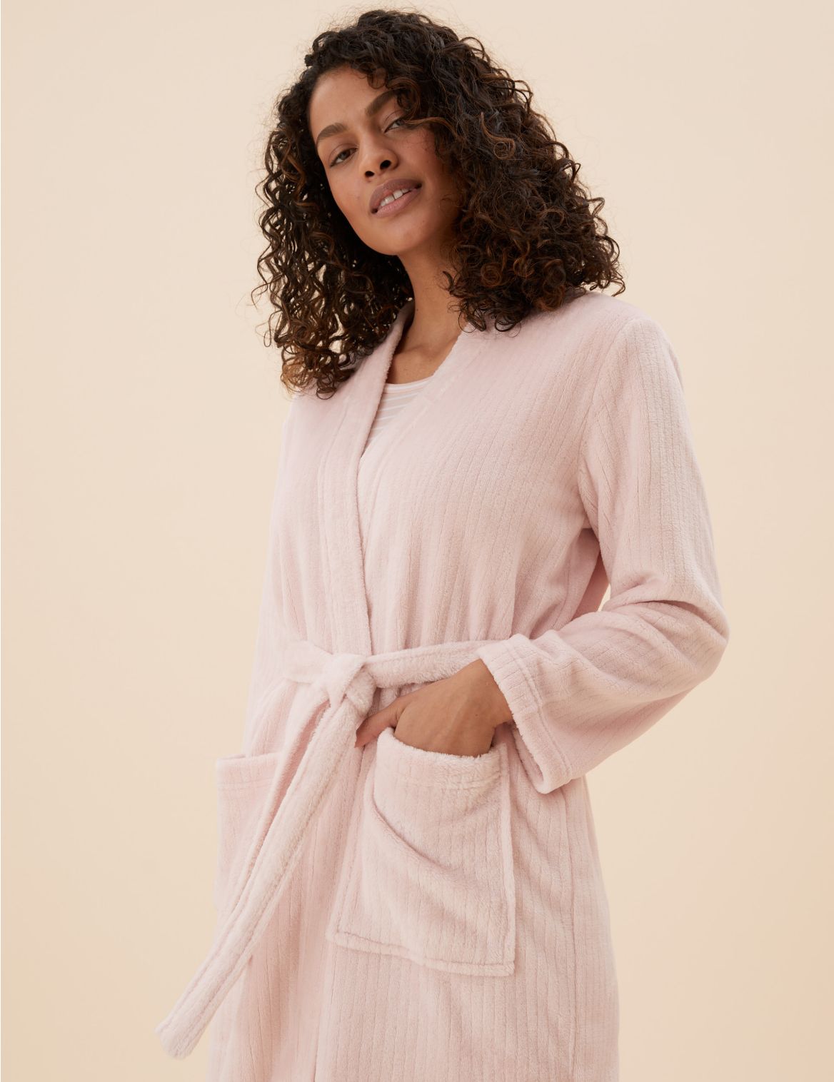 Fleece Ribbed Dressing Gown pink