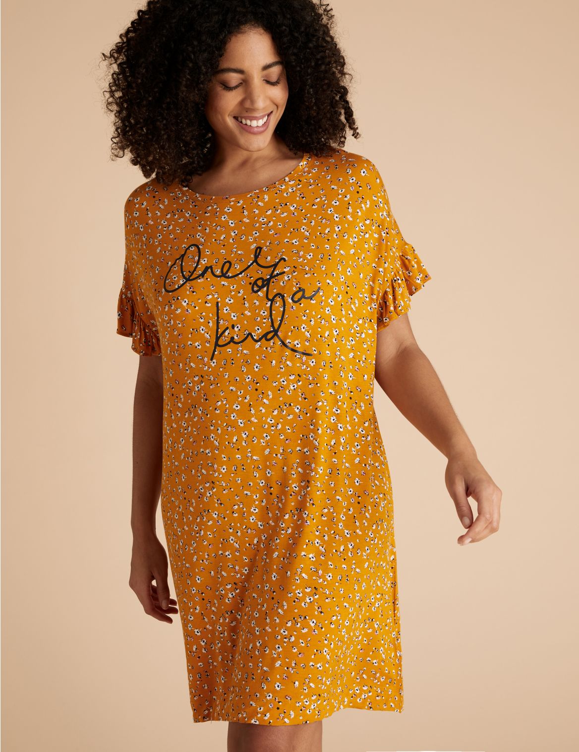 One of a Kind Slogan Floral Nightdress yellow