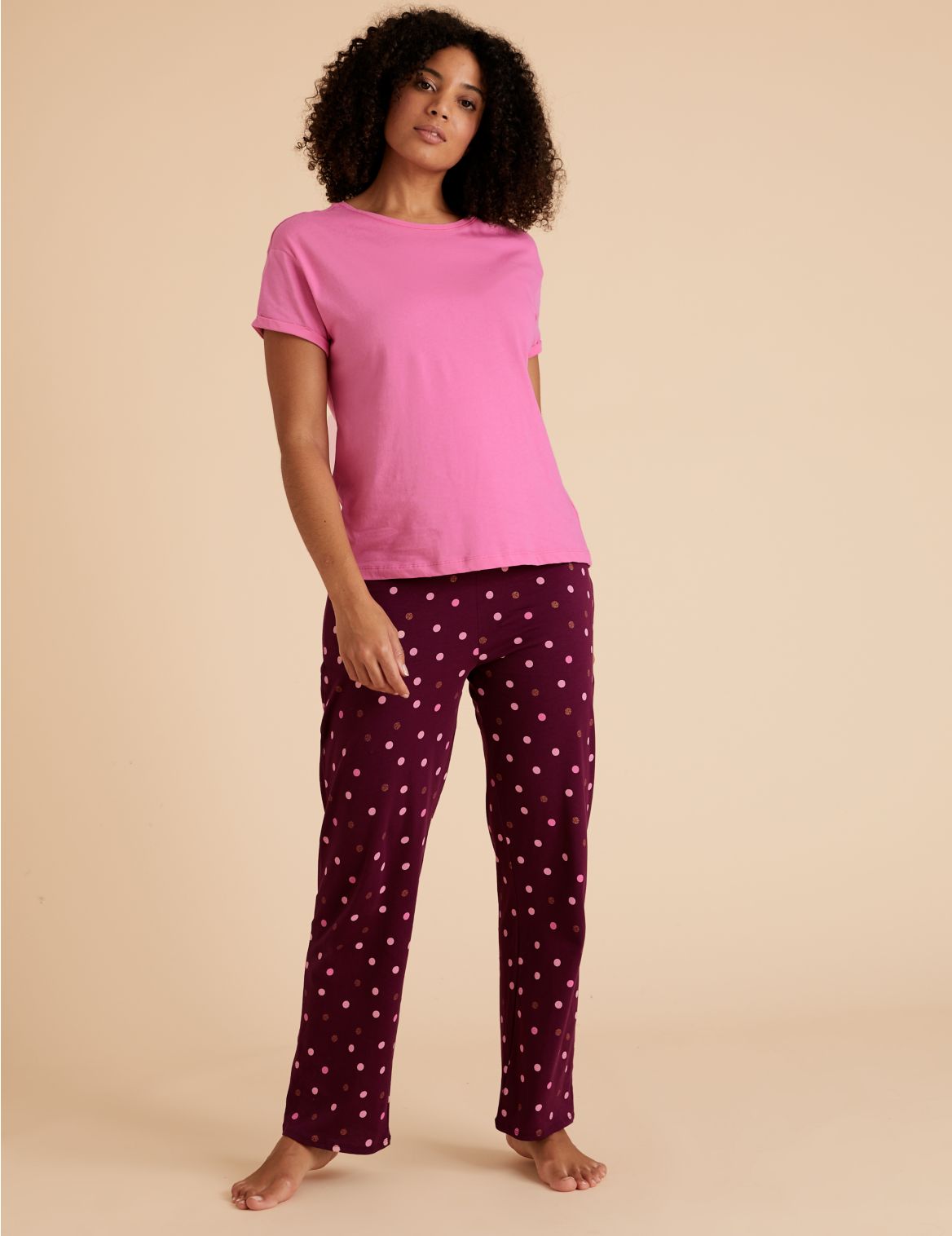 Cotton Polka Dot Short Sleeve Pyjama Set purple