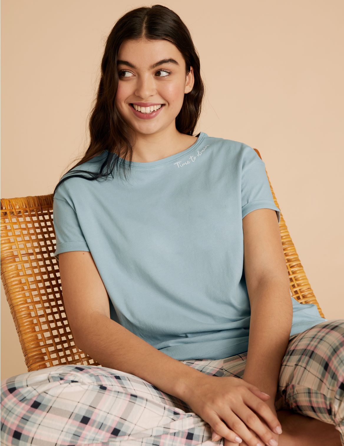 Pure Cotton Time To Dream Slogan Pyjama Set blue