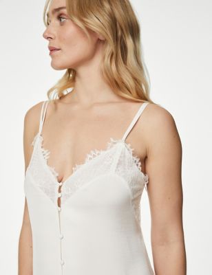 M&S Womens Dream Satin Strappy Lace Chemise - 8 - Ivory, Ivory