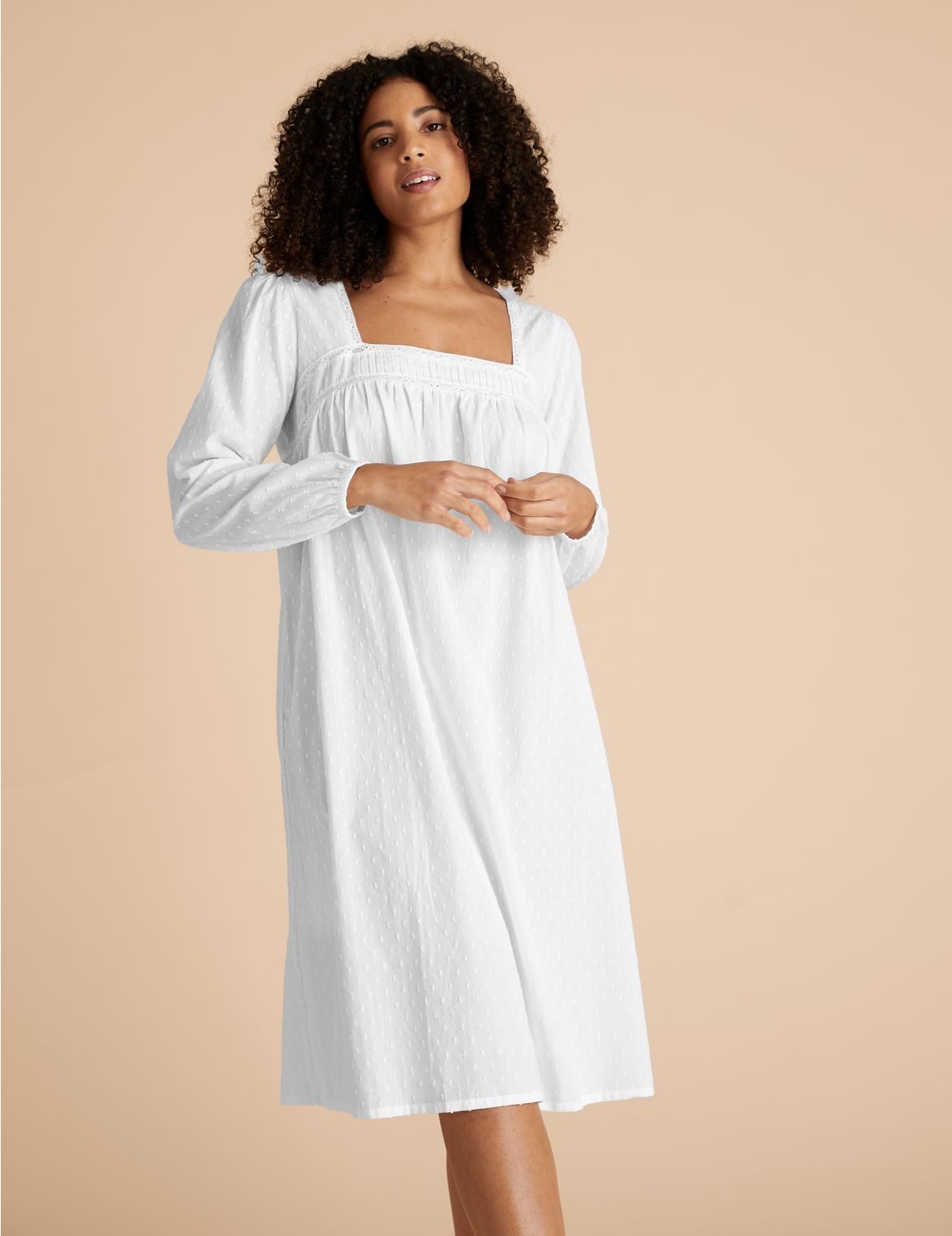 Pure Cotton Dobby Nightdress white