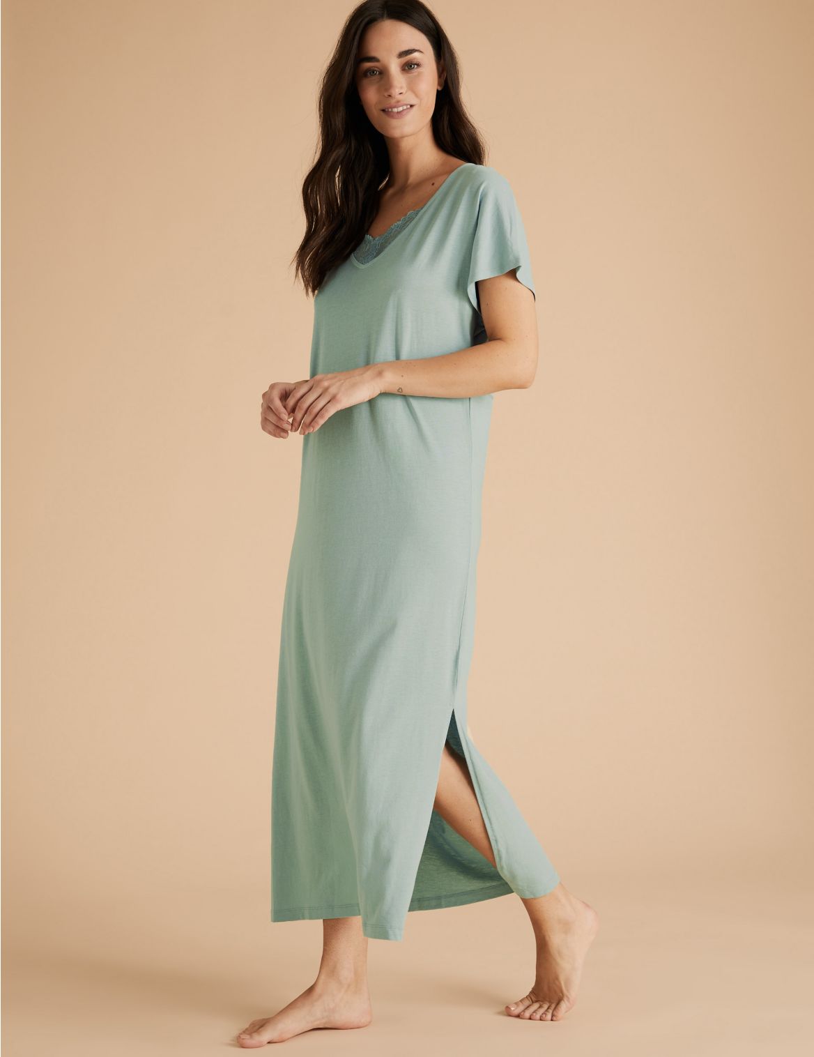 Cool Comfort&trade; Lace Trim Nightdress green
