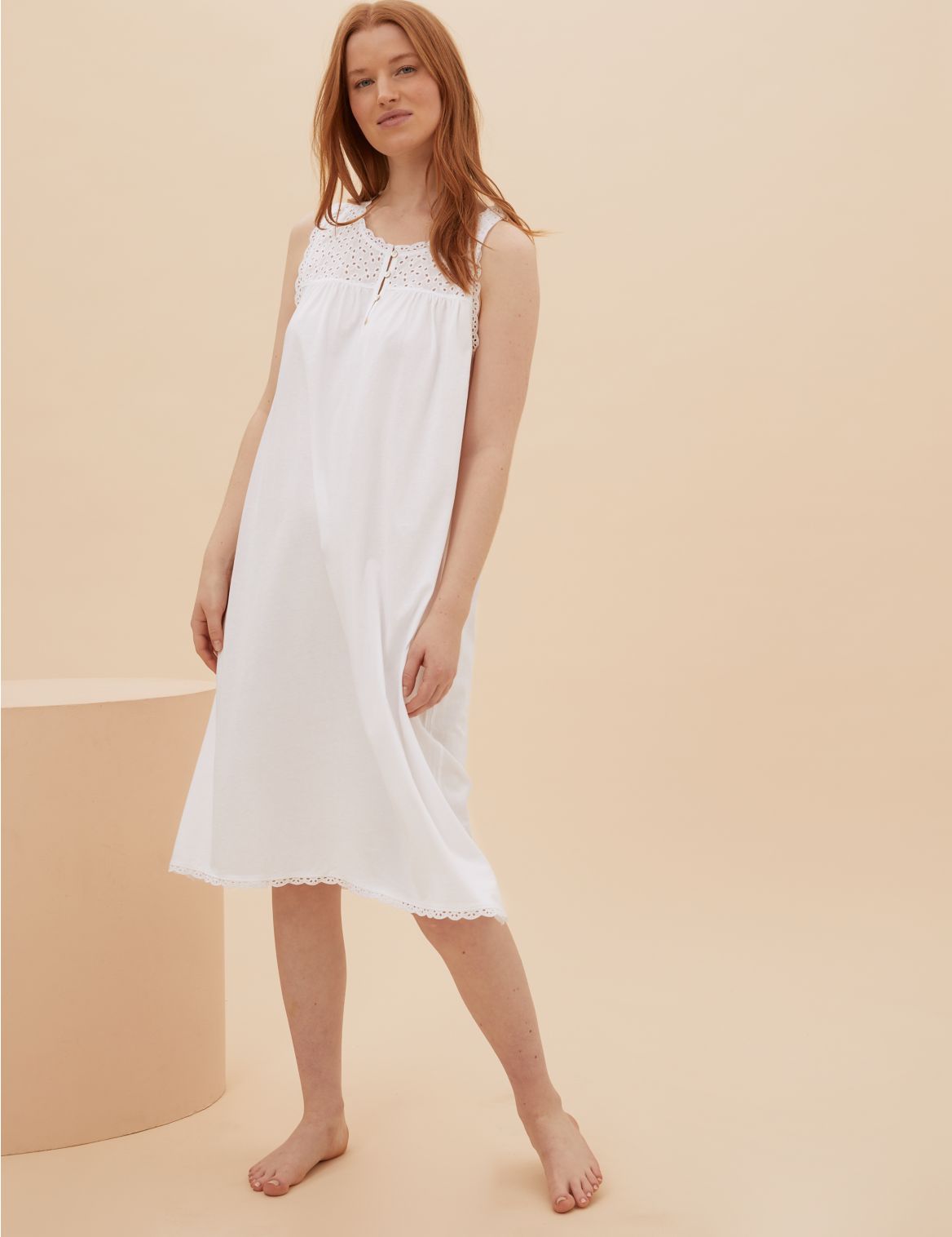 Cotton Embroidered Nightdress white