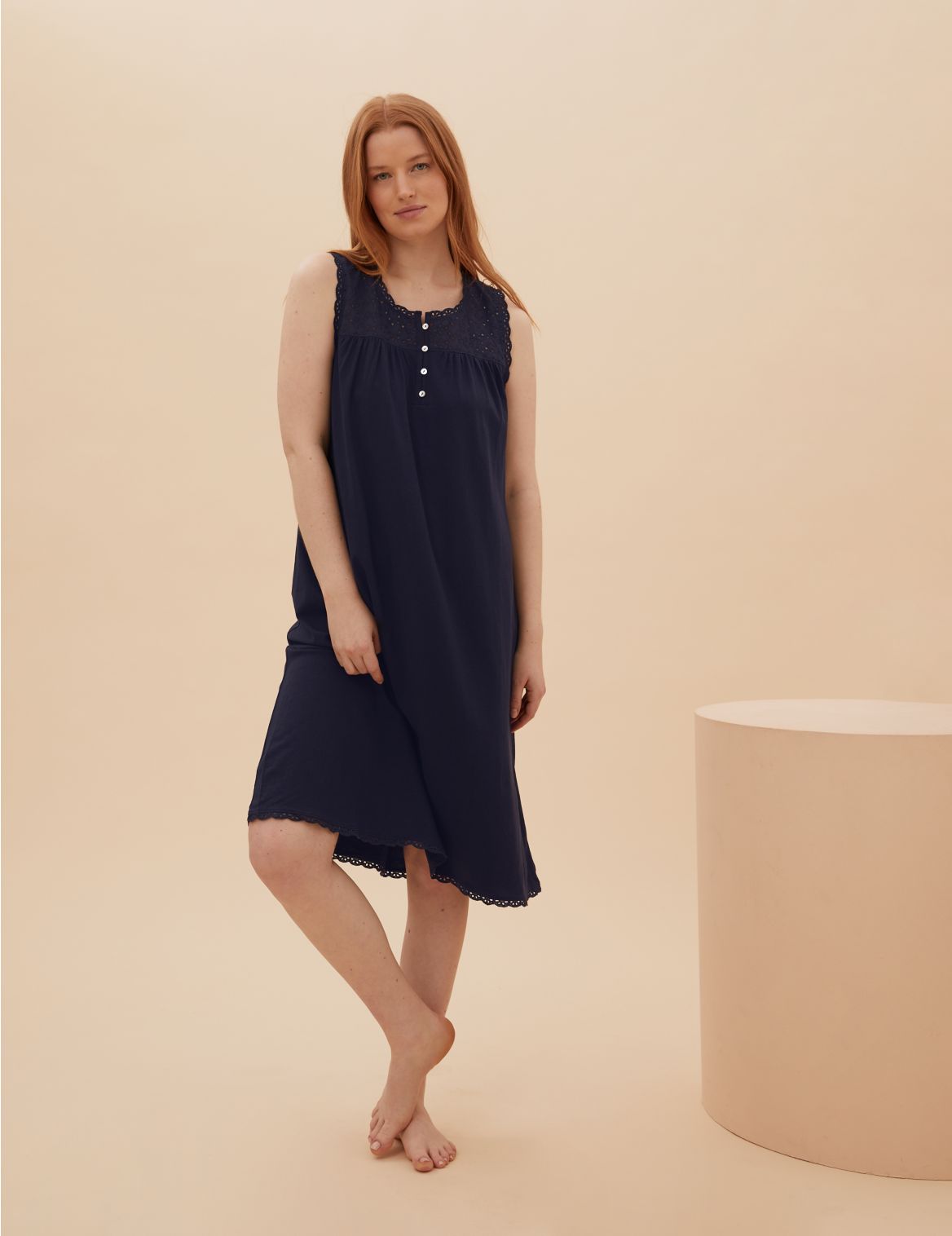 Cotton Embroidered Nightdress navy