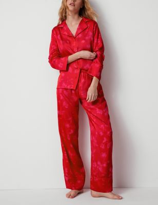 Rosie Womens Dream Satin Printed Pyjama Set - 20 - Red Mix, Red Mix