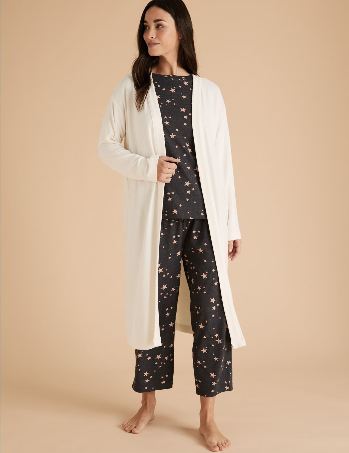 Cosy Knitted Lounge Dressing Gown cream