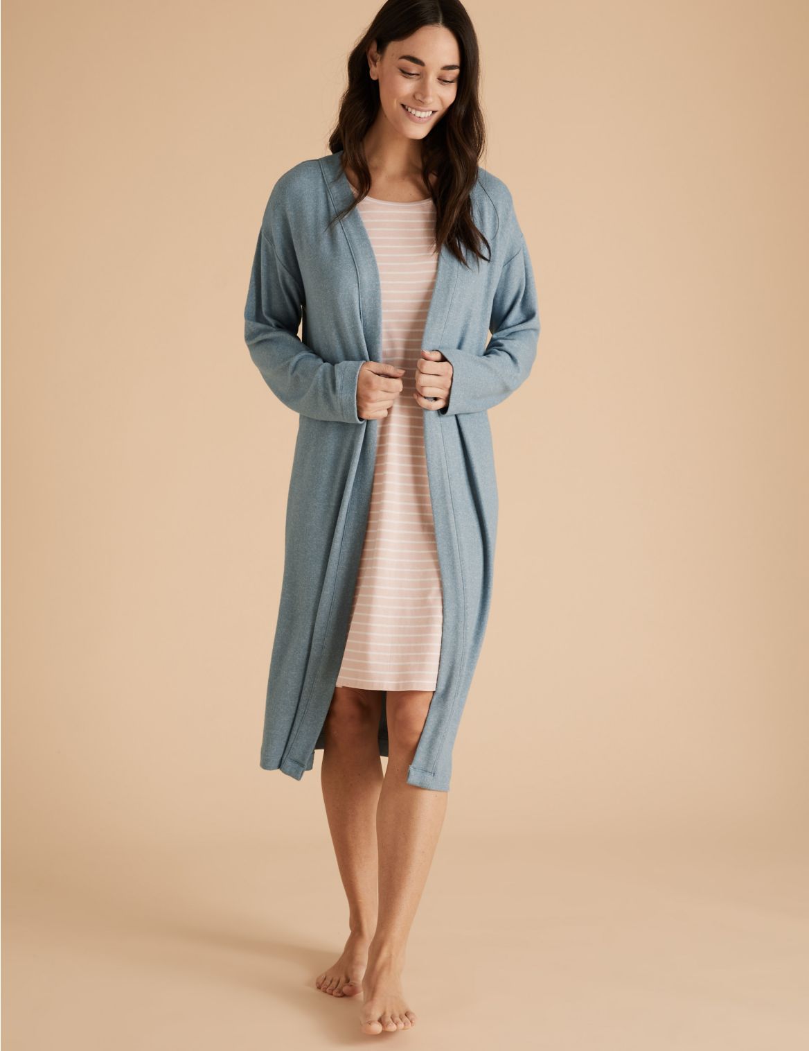 Cosy Knitted Lounge Dressing Gown blue