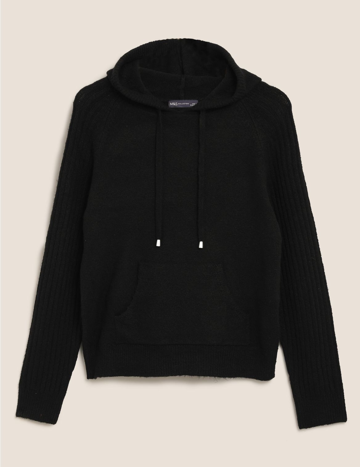 Knitted Rib Sleeve Relaxed Hoodie black