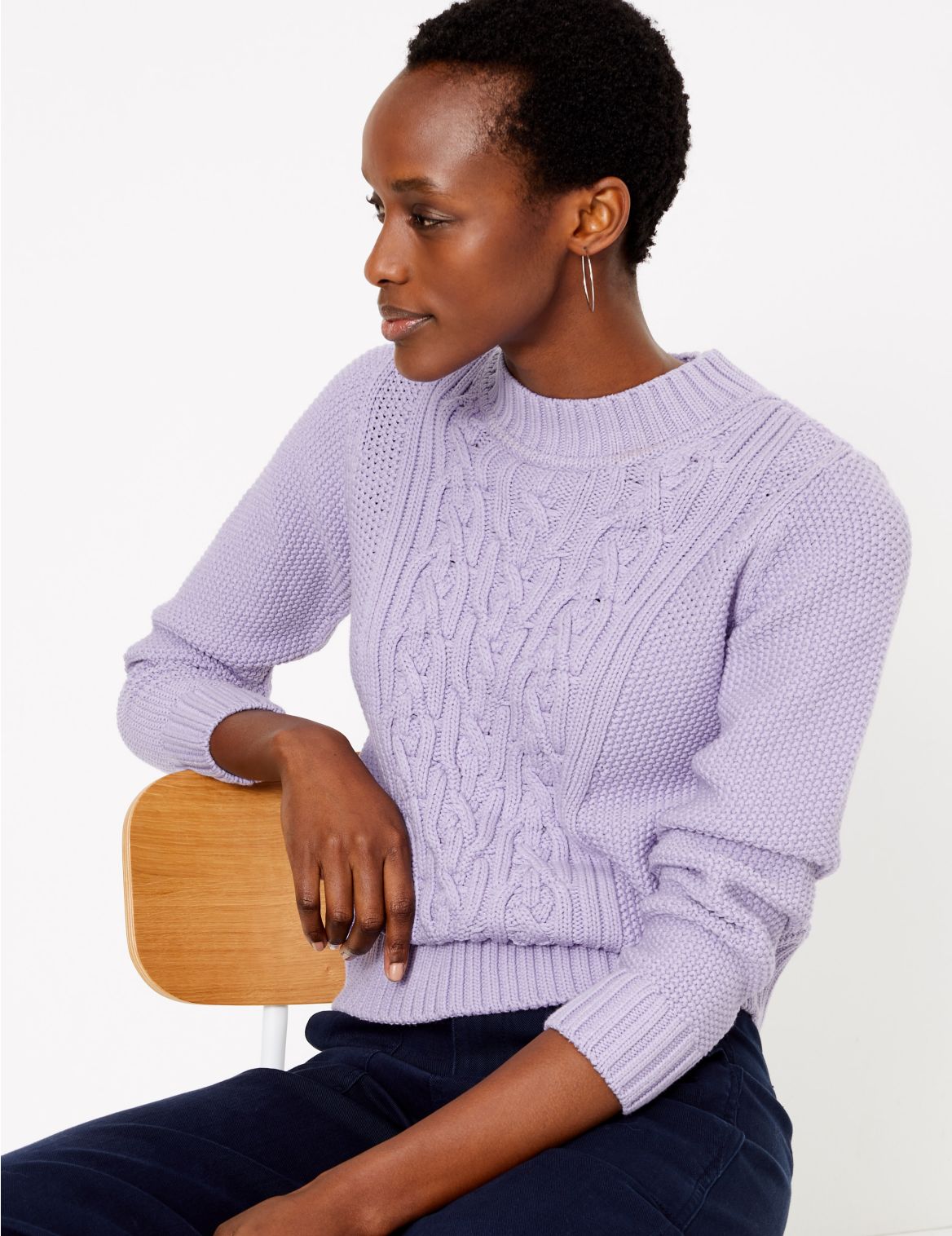 Cotton Cable Knit Relaxed Jumper purple
