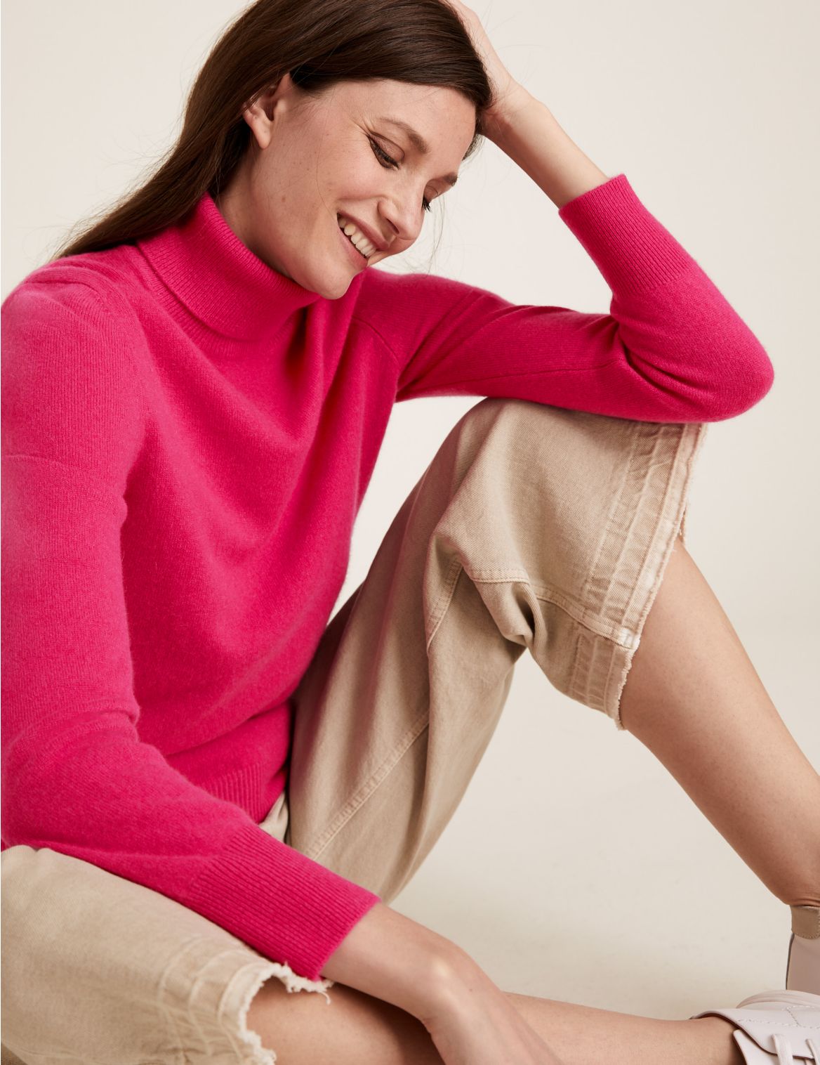 Pure Cashmere Roll Neck Jumper pink