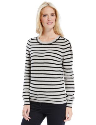 M & S Collection Pure Cashmere Jewel Embellished Striped Jumper | Snapcat
