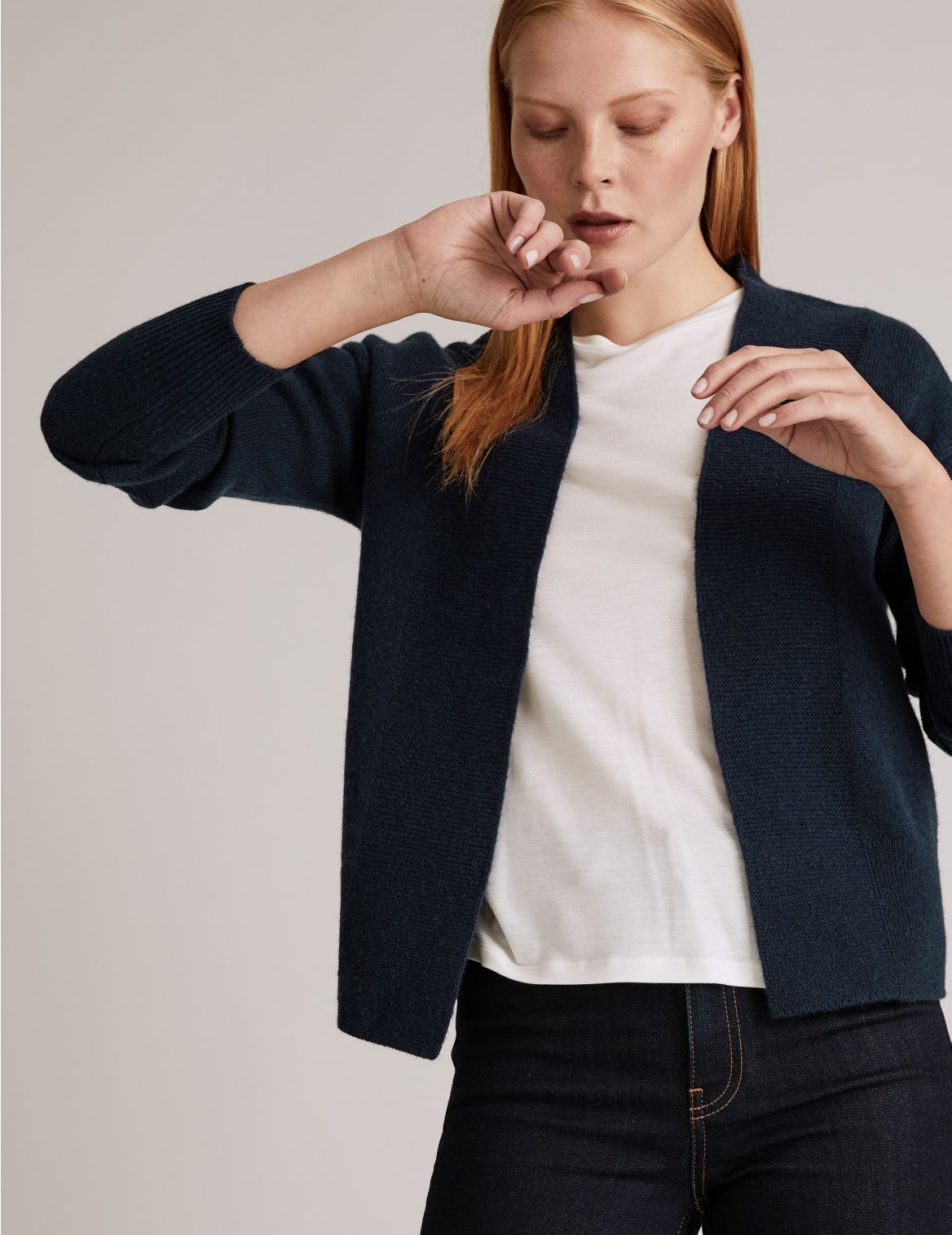 Pure Cashmere Textured Cardigan navy