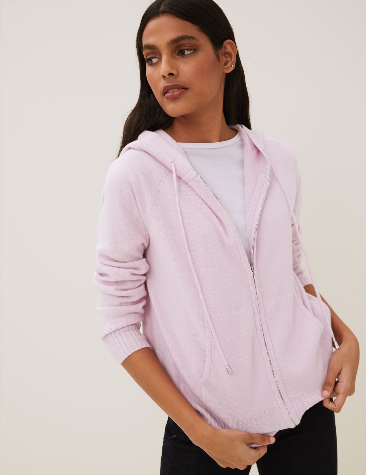 Pure Cashmere Knitted Relaxed Hoodie pink