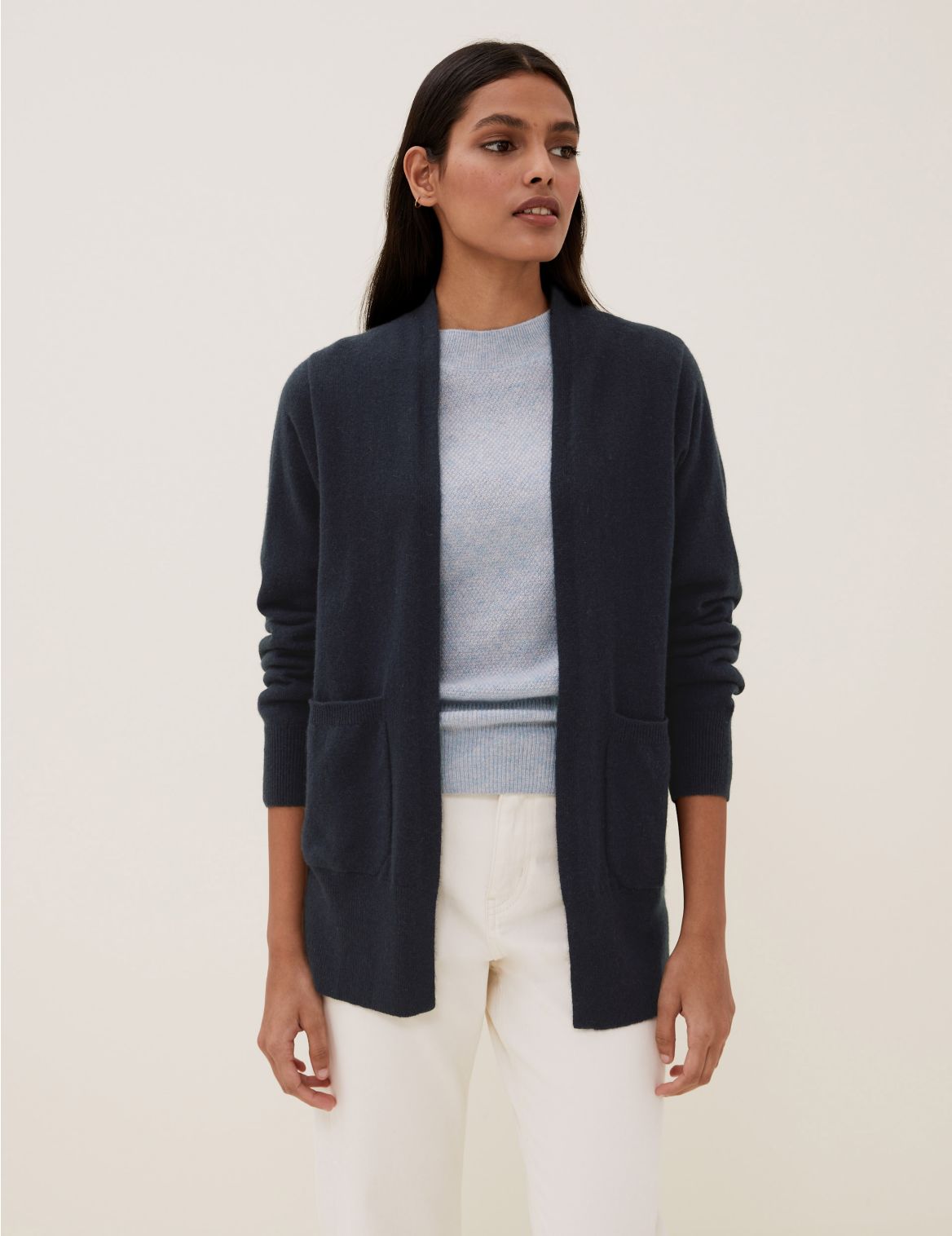 Pure Cashmere Relaxed Longline Cardigan navy