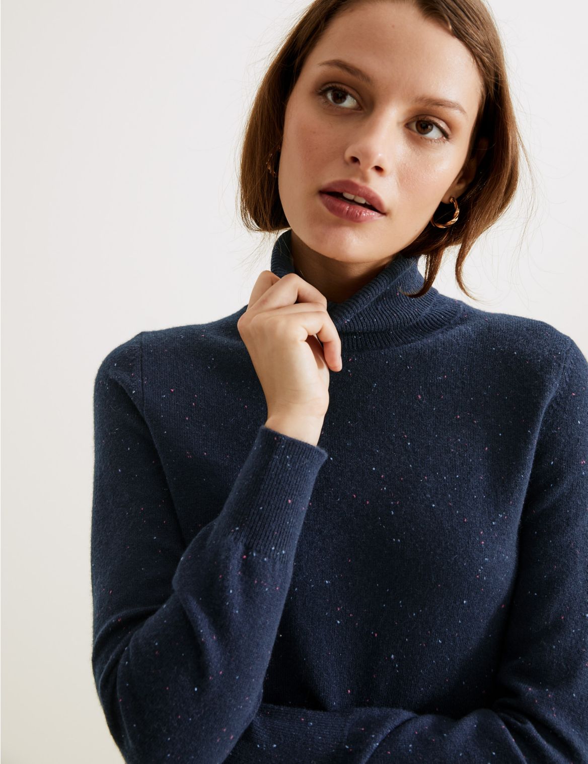 Pure Cashmere Roll Neck Jumper navy
