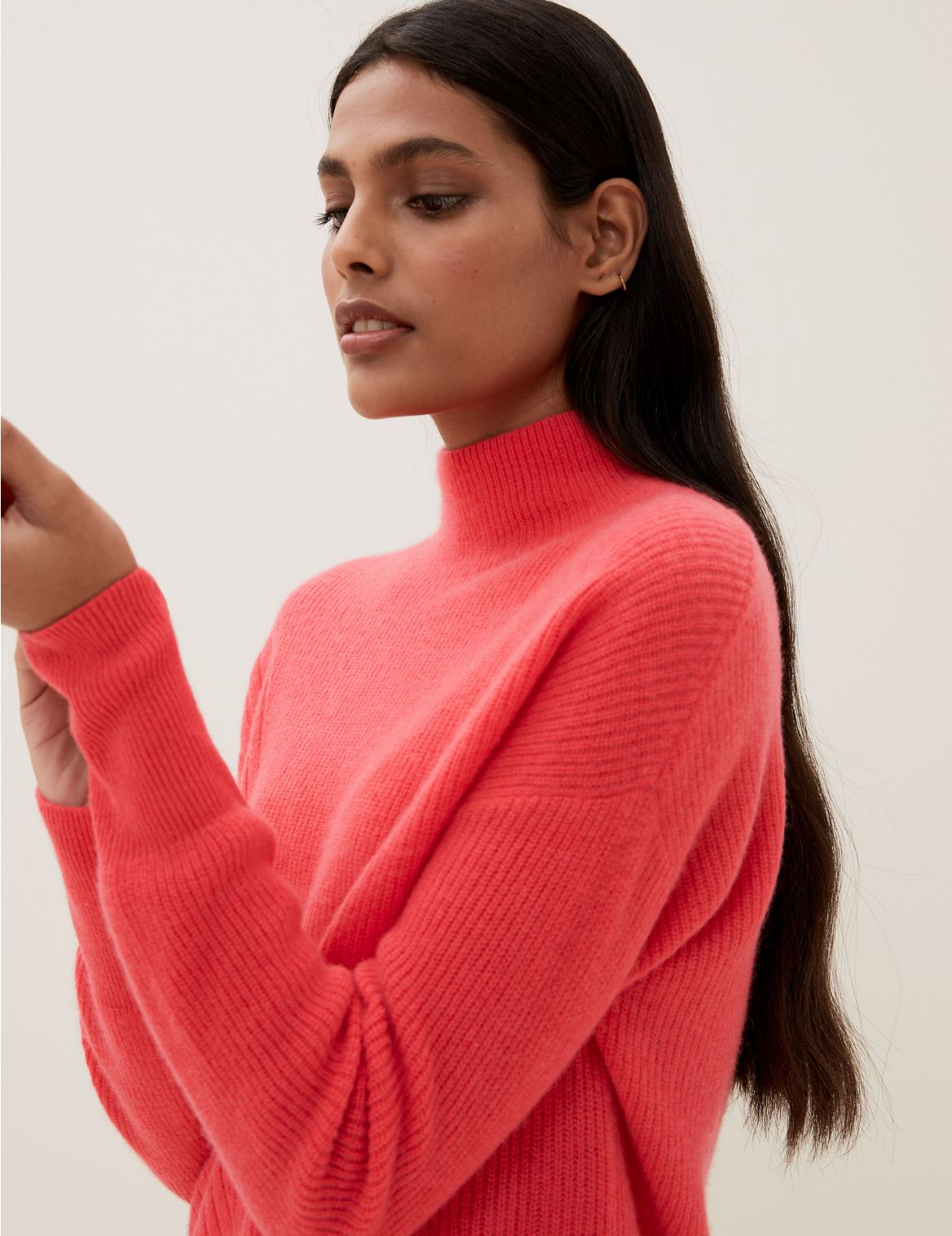 Pure Cashmere Ribbed Funnel Neck Jumper red