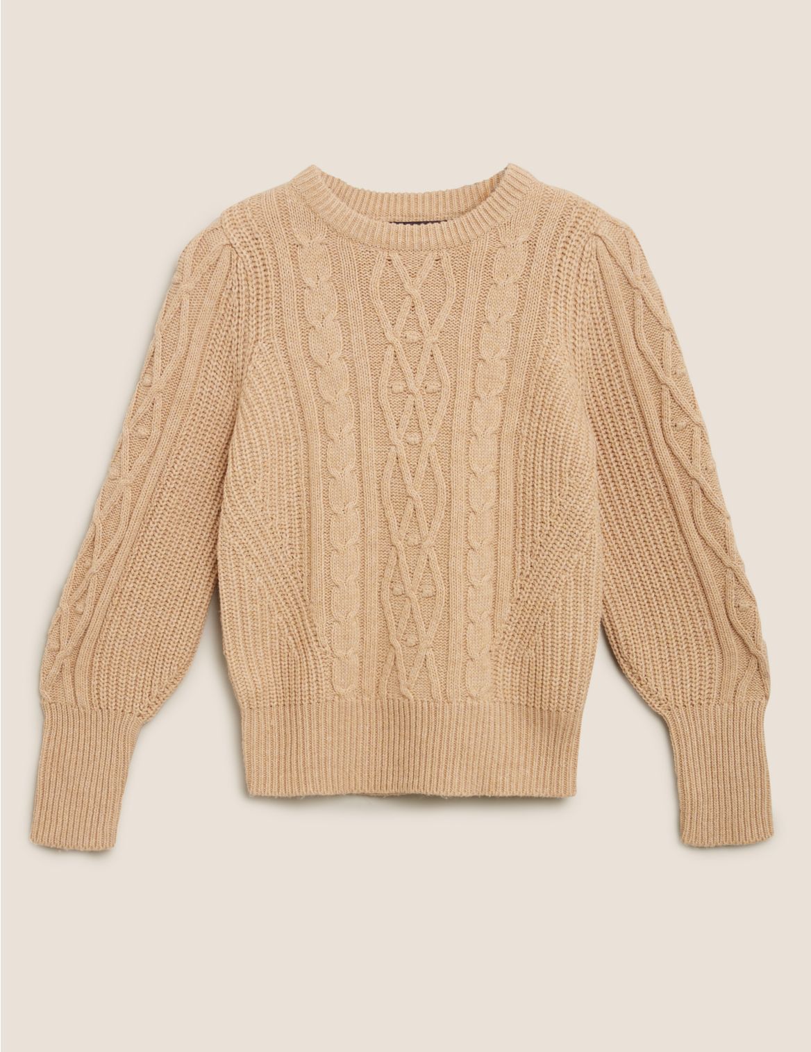 Cable Knit Crew Neck Jumper brown