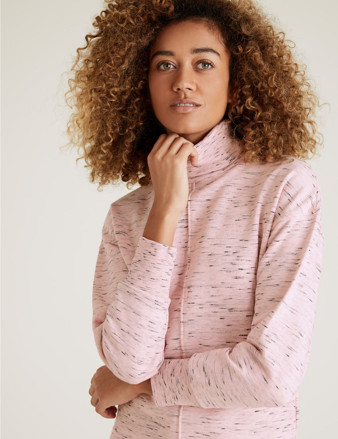 Cotton Funnel Neck Long Sleeve Sweatshirt pink