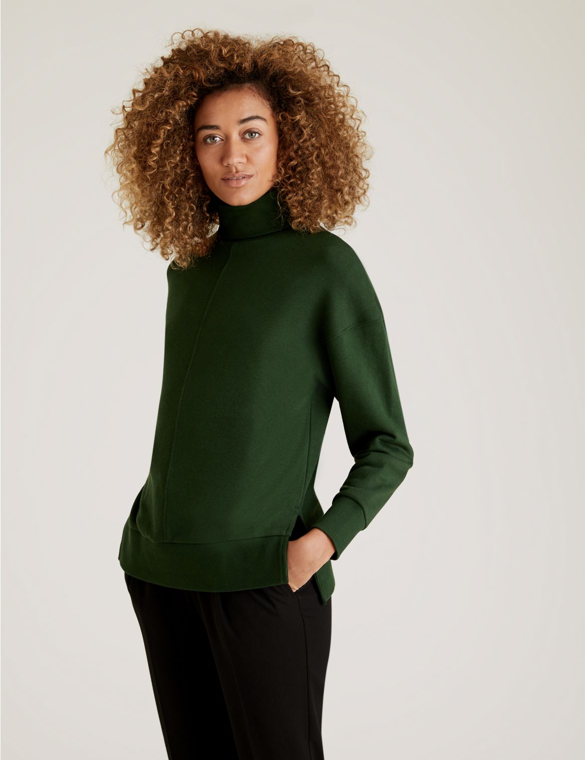 Cotton Funnel Neck Long Sleeve Sweatshirt green