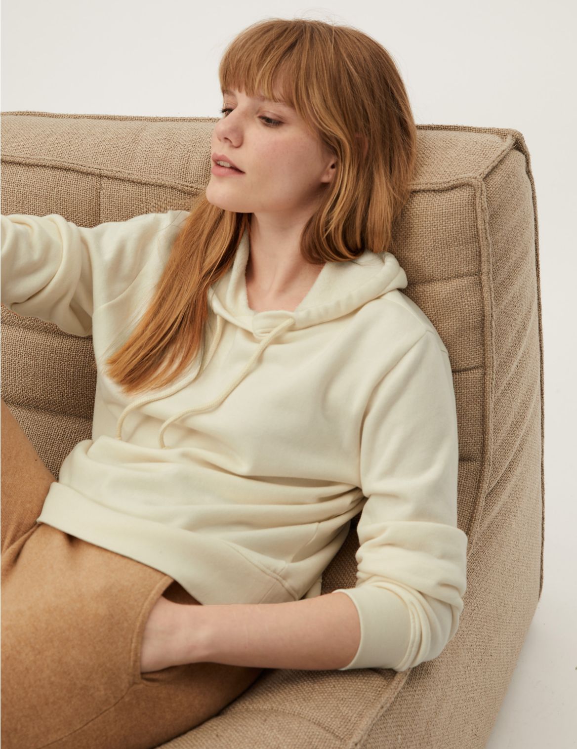 Cotton Relaxed Long Sleeve Hoodie cream