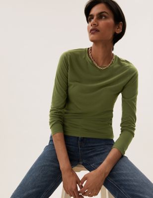 M&S Womens Crew Neck Relaxed Long Sleeve Top