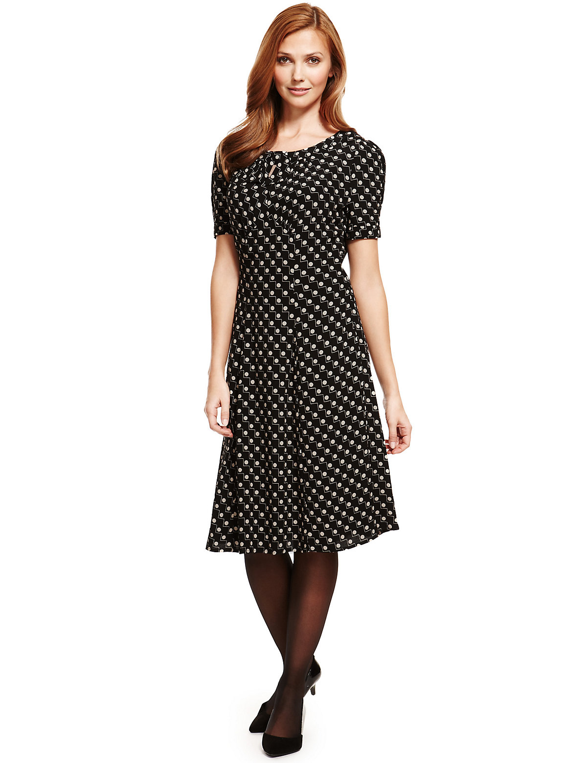 M&S Collection Zig Zag Spotted Tea Fit & Flare Dress